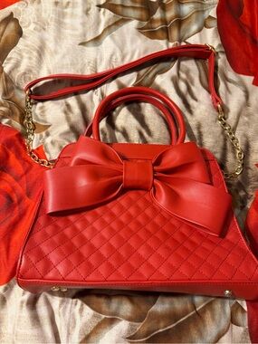 Red Quilted Satchel with Statement Bow - Women Bags